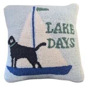 Mud Pie Lake Days Black Dog Wool Velvet Pillow